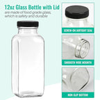 12 oz Glass Juice Bottles with Lids 6 Pack,Reusable Glass Drink Bottles,350ml Water Drinking Jars for Milk,Juicing,Kombucha,Ginger,Beverage Glassware,Juice Drinking Jars