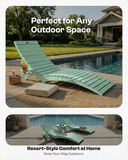 Folding HDPE Pool Lounge Chairs Set of 6, Pre-Assembled Outdoor Chaise Lounge - Image 7