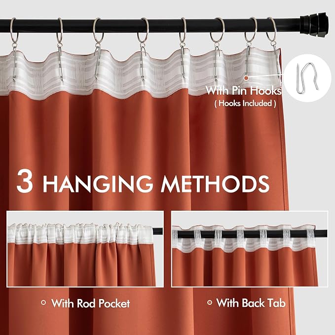 MIULEE Fall Burnt Orange Back Tab Blackout Curtains 52"x96" Length 2 Panels | - Image 3