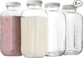 kitchentoolz 32oz Square Glass Milk Bottle with Plastic Airtight Lids Vintage Reusable Quart Sized Dairy Drinking Containers for Milk, Yogurt, Smoothies, Kefir, Kombucha, and Water- Pack of 2