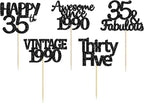 Gyufise 30 Pack Vintage 1989 Cupcake Toppers Black Glitter Thirty Five Happy 35 Cake Decorations Cheers to 35 Years Birthday Cupcake Picks 35th Birthday Anniversary Cake Decorations
