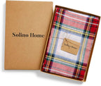 Solino Home Linen Bib Apron for Men & Women - White Plaid Kitchen Apron with Front Pockets - Handcrafted from European Flax