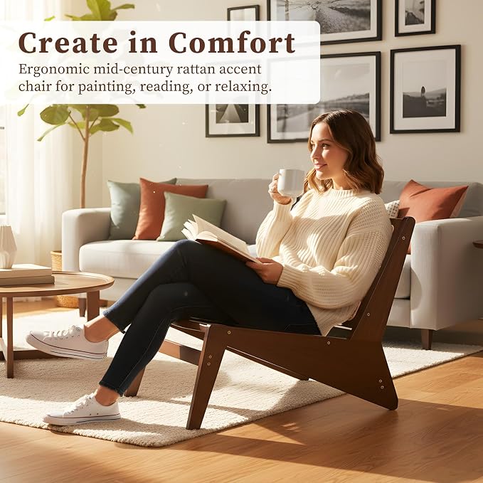 Furlide Mid-Century Accent Chair, Rattan Lounge Chair - Image 9