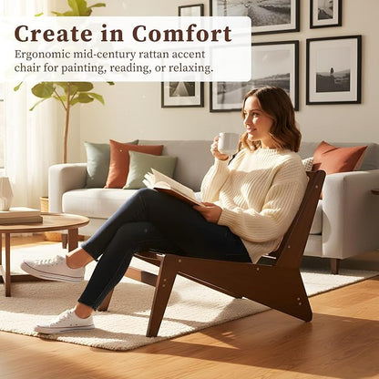 Furlide Mid-Century Accent Chair, Rattan Lounge Chair - Image 9