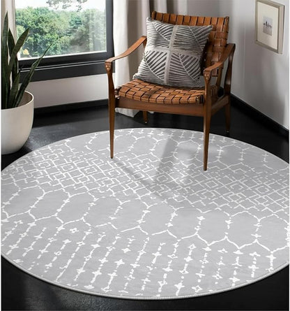 Lahome Moroccan Round Washable Rug 3Ft Small Circle Soft Non-Slip Grey Bathroom by Lahome