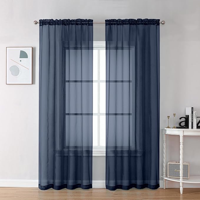 Chyhomenyc Navy Blue Sheer Curtains 78 Inches Long 2 Panels Set by Chyhomenyc