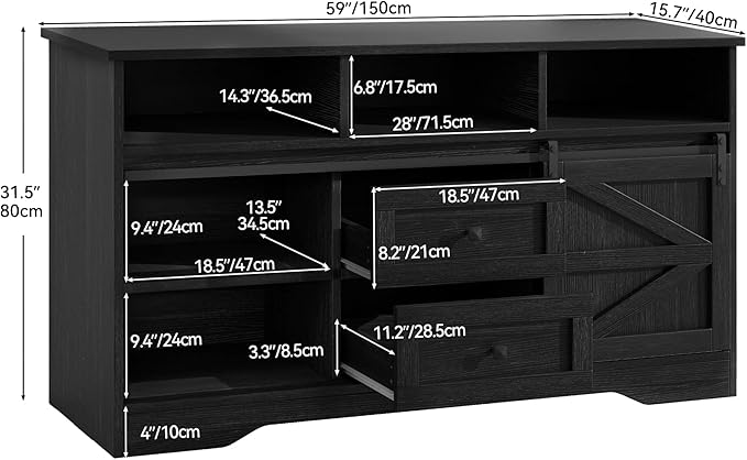 YITAHOME Buffet Cabinet with Drawers, 59" Large Sideboard Buffet Storage Cabinet with Shelves and Doors, Modern Farmhouse Coffee Bar Station Wood Kitchen Table for Kitchen, Dining Room, Black