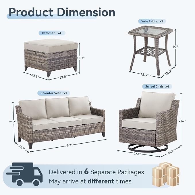 12 Piece Patio Furniture Set-High Back Outdoor Furniture Set Sectional Sofa - Image 8