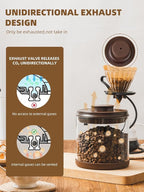 Airtight Coffee Canister, 14 Oz Borosilicate Glass Coffee Bean Storage Container with Pop Lid, CO2 Releasing Valve for Grounds Coffee, Beans, Sugar, 1200ml Brown