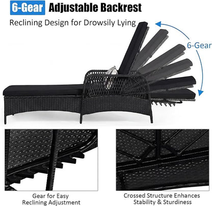 COSTWAY PE Rattan Chaise Lounge Chair, 6 Gear Adjustable Recliner - Image 4
