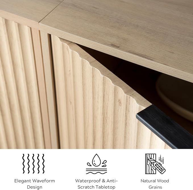 EYYTHUNG Fluted Storage Cabinet Set of 2, Sideboard Buffet Cabinet Modern - Image 7