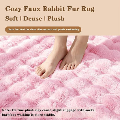 Pink Rabbit Plush Rug 6'x9', Fluffy Shaggy Area Rug - Image 4