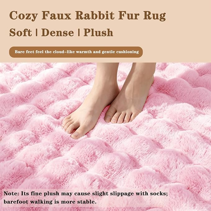 Pink Rabbit Plush Rug 8'x10', Fluffy Shaggy Area Rug - Image 4