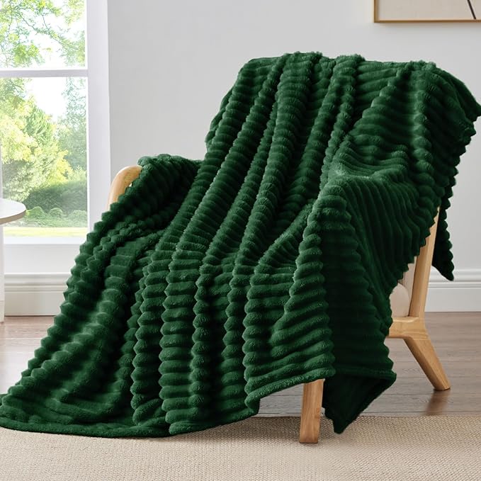 BEDELITE Striped Fleece Throw Blanket, Forest Green, Soft Cozy, Lightweight Warm by BEDELITE