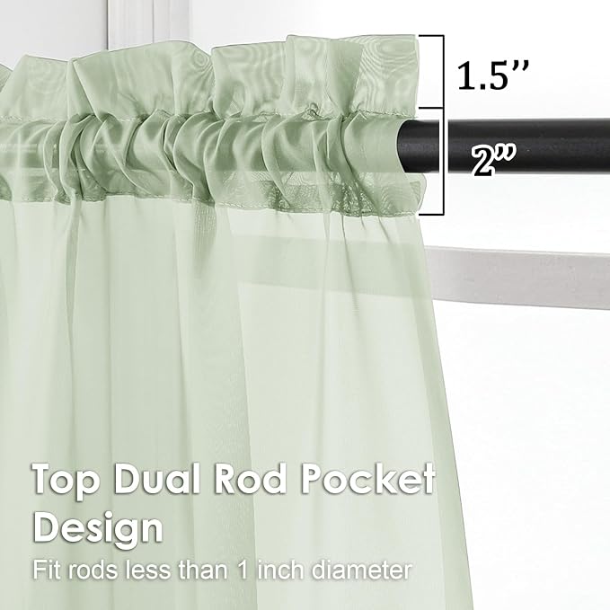 Light Green Sheer Curtains 96 Inches Long 2 Panels - Image 2