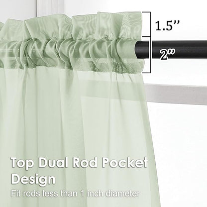 Light Green Sheer Curtains 96 Inches Long 2 Panels - Image 2