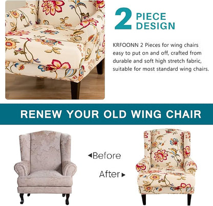 KRFOONN Wingback Chair Covers Slipcovers 2 Piece Stretch Wing Chair Covers - Image 3