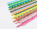 50 Pack Reusable Straws, BPA-Free, 9" Colorful Hard Plastic Stripe Drinking Straw for Mason Jar Tumbler, Family or Party Use with Cleaning Brush
