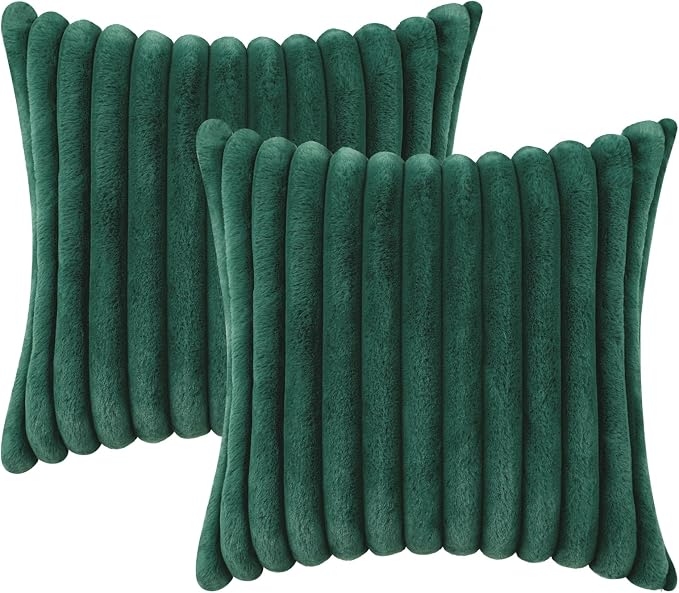 decorUhome Fall Faux Fur Throw Pillow Covers 16x16 Set of 2 Christmas Green | - Image 9