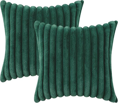 decorUhome Fall Faux Fur Throw Pillow Covers 16x16 Set of 2 Christmas Green | - Image 9