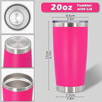 20oz Tumbler Bulk Stainless Steel Tumblers with Lid Vacuum Insulated Double Wall Travel Coffee Mug Powder Coated Tumbler Cup for Hot and Cold Drinks(Hot Pink, 6 pack)