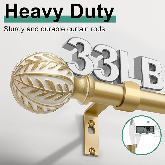 QDWIS Gold Curtain Rods for Windows 48 to 84 inch, Rustic Decorative Drapery - Image 4