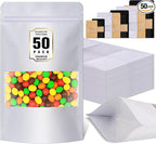 Jetmore-50pack-Smell-Proof-Bag, Reusable Zip Lock Bags with Window, Resealable Stand Up Packaging Bags, Brown Paper Pouches for Coffee, Tea, Herbs, Spice, Snack, Baked Goods, Goodie Bags