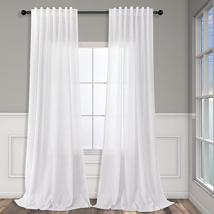 White Curtains 60 Inch Wide for Living Room Extra Large Linen Drapes Semi Sheer - Image 2