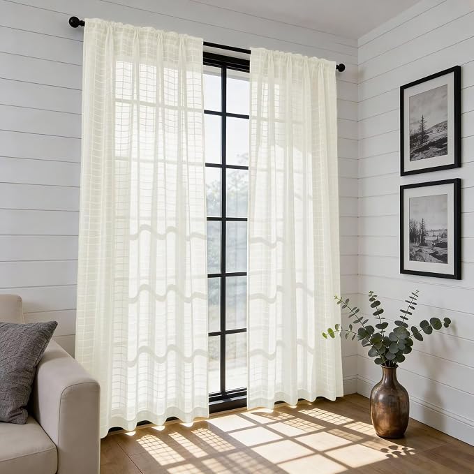 SpaceDresser Check Sheer Curtains 84 Inches Long - Image 6