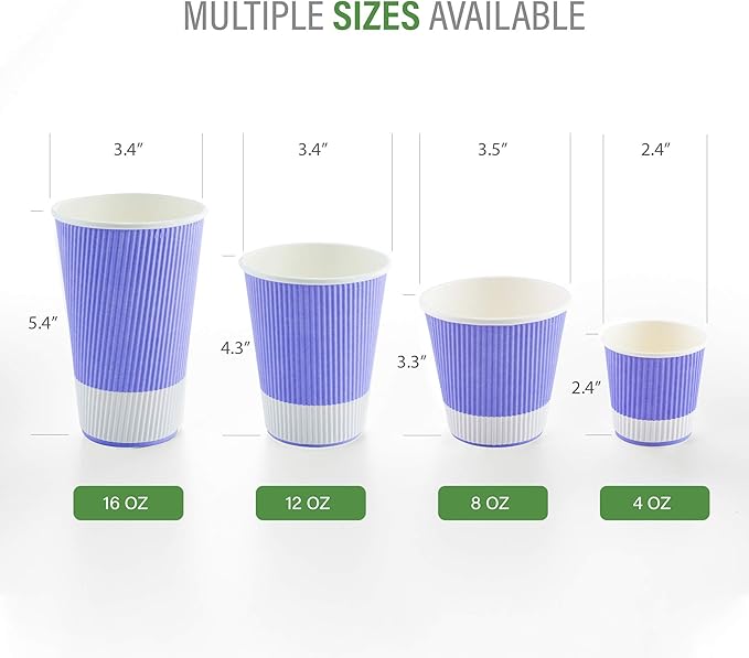 Restaurantware-12 Ounce Disposable Coffee Cups, 500 Ripple Wall Hot Cups For Coffee - Lids Sold Separately, Rolled Rim, Light Purple Paper Insulated Coffee Cups, For Hot Coffee, Tea, And More