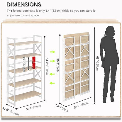 4NM Extra Wide 5 Tiers No Assembly Book Shelves, 51.2" H Folding Bookshelf - Image 2