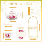 20-Pieces Porcelain Tea Sets For Women, Tea Set For Adult with Golden Metal Rack,Tea Gift Sets for Home&Party(014)