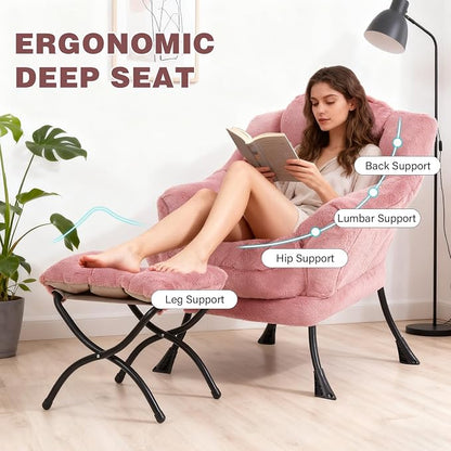 Lazy Chair with Ottoman, Modern Accent Chair Contemporary Sofa Chair with - Image 4
