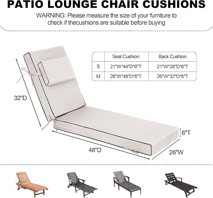 Chaise Lounge Cushions Outdoor 80x26x6 Inch, Fade Resistant 6'' Thicken Outdoor - Image 3
