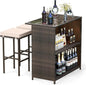 Tangkula 3 Piece Patio Bar Set, Outdoor Rattan Bar Table and 2 Stools by TANGKULA