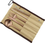 Gugrida Reusable Travel Utensils, 7 Piece Portable 304 Stainless Steel including Knife Fork Spoon Chopsticks Cleaning Brush Straws Portable Pouch, Eco-friendly Camping Silverware Set, Dishwasher Safe