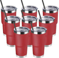DOMICARE 30oz Tumbler Bulk with Lid and Straw, Double Wall Travel Coffee Mug, Insulated Vacuum Stainless Steel Tumblers, Powder Coated Tumbler Cup (Red, 8)