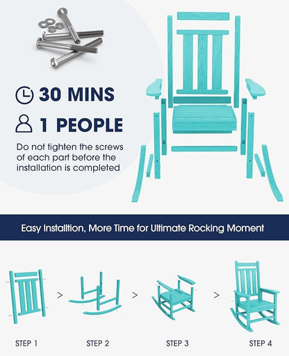 KINGYES Oversized Outdoor Rocking Chair, All-Weather Patio Rocking Chairs - Image 7