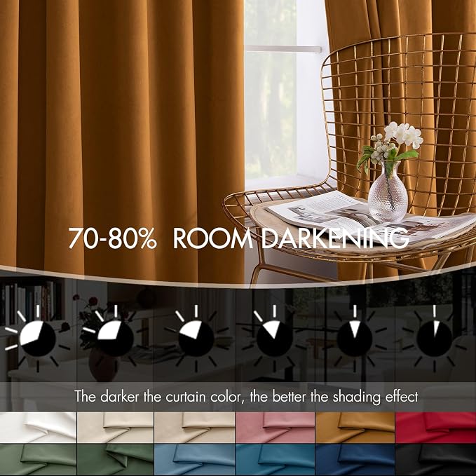 MIULEE Velvet Curtains 50W x 108L 2 Panels Golden Brown Blackout Curtains | - Image 4