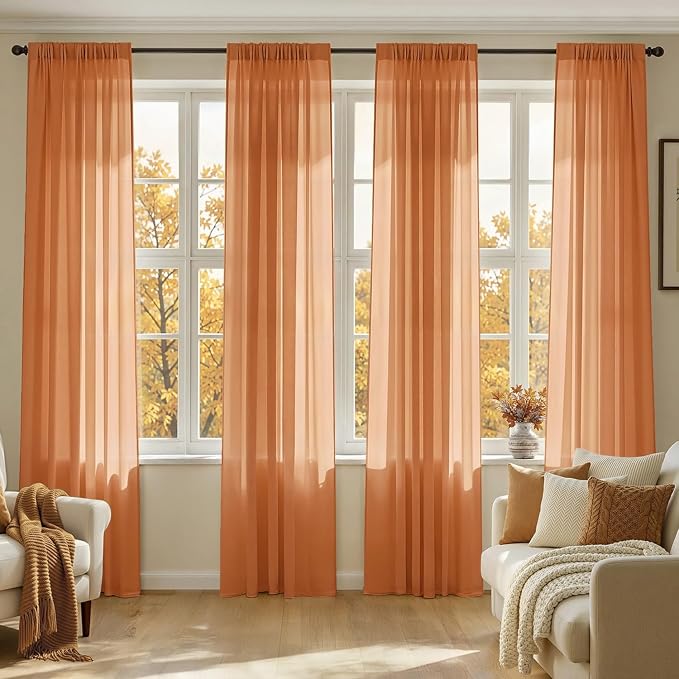 MIULEE Fall Orange Sheer Curtains 108 Inches Long 4 Panels 42 x 108 Inches | by MIULEE