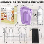 Electric Hand Mixer with Stainless Steel Whisk, Dough Hook Attachment and Storage Bag, Handheld Mixer for Baking Cakes, Eggs, Cream Food Mixers. Turbo Boost /5 Speed Kitchen Blender PURPLE