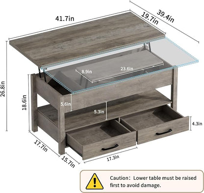 SYESWAY 42'' Lift Top Coffee Table, 4-in-1 Multifunctional Lift Coffee Table - Image 3