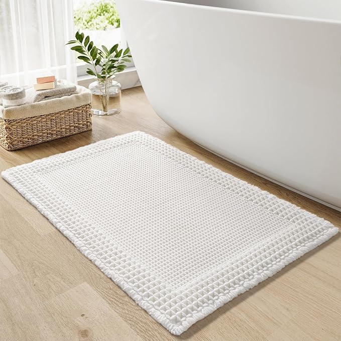 RESARE Waffle Bath Mat for Bathroom, Non Slip Bathroom Rugs 24"x36" White | by Resare