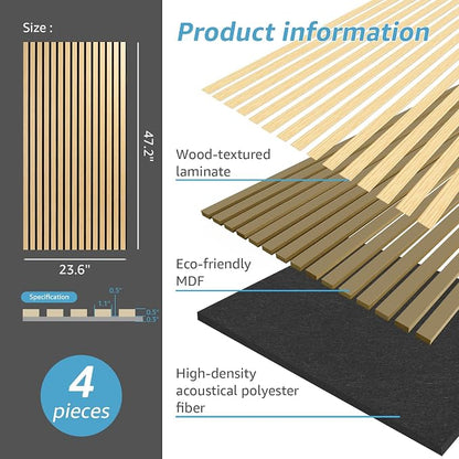 Art3d 4 Pack 47.2 x 23.6in. Wood Slat Acoustic Panels - Image 5