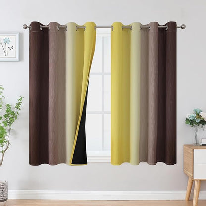 Brown and Yellow Blackout Curtains 52Wx54L Inch 2 Panels | Thermal Insulated by ESTELARTEXTILER
