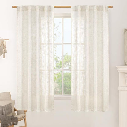 Cream Linen Curtains 63 Inch for Bedroom Living Room, 2 Panels | Ivory Light by LAMIT