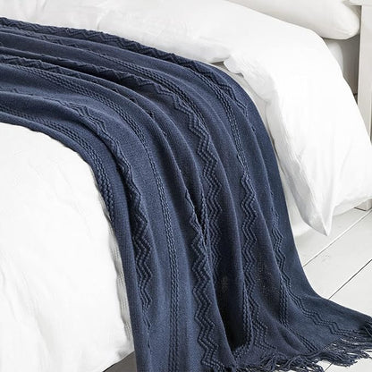 BOURINA Navy Throw Blanket 50x60 Inches Throw Textured Solid Soft Sofa Throw - Image 6