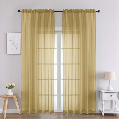 Chyhomenyc Gold Sheer Curtains 90 Inches Long 2 Panels, Light Filtering Gold by Chyhomenyc