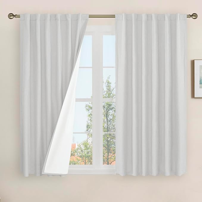 100% Blackout Linen Curtains 48 Inch Length by LAMIT