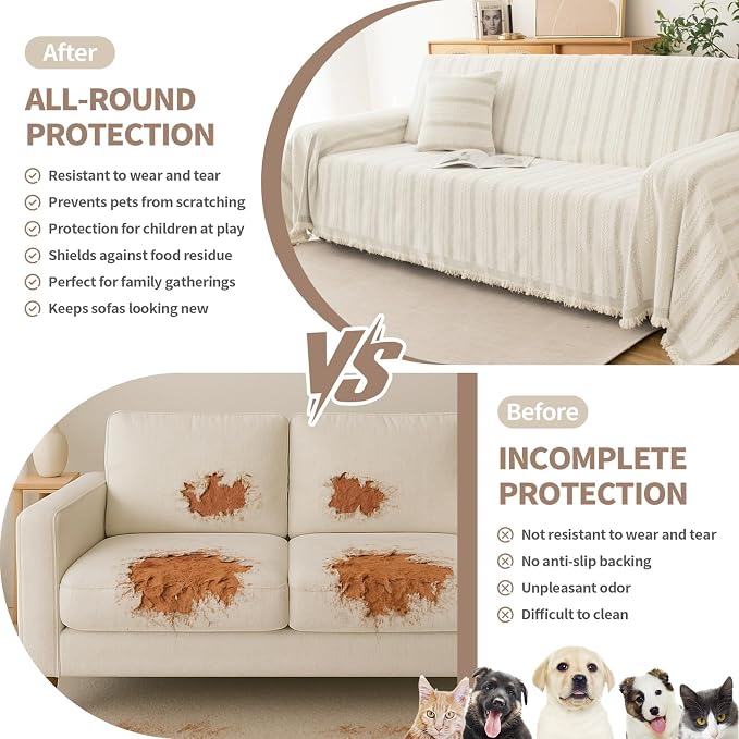 Couch Cover for Dogs, Boho Sofa Covers for 3 Cushion Couch, Chenille Sofa - Image 3